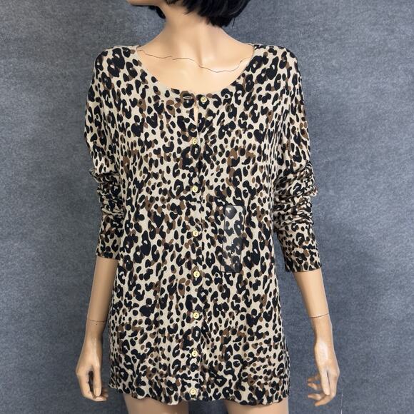 Animal Leopard Print Cardigan Sweater Long Sleeve L Lightweight Button Mob Wife - Picture 1 of 14